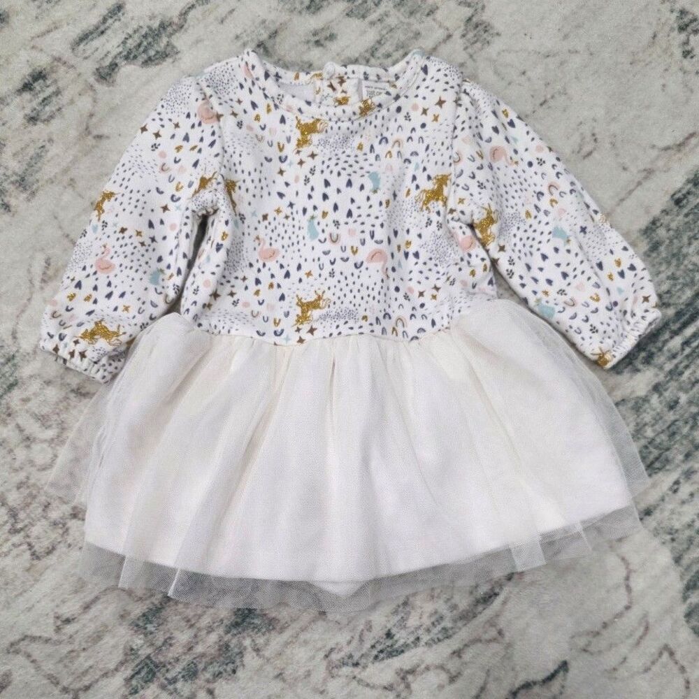 Carter's White Unicorn Tutu Dress 6 months with diaper cover